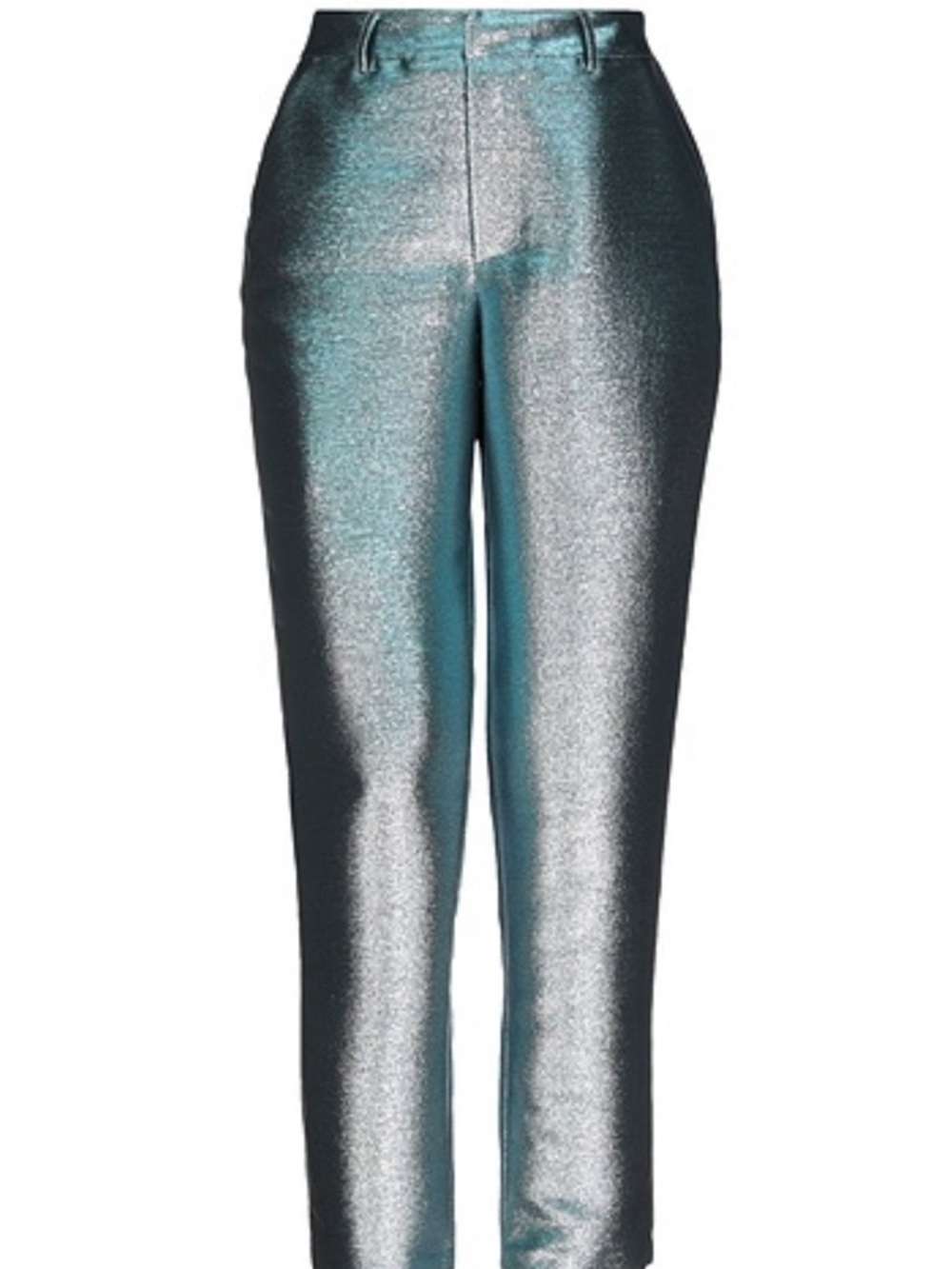High-Waist Metallic Teal Straight-Leg Pants